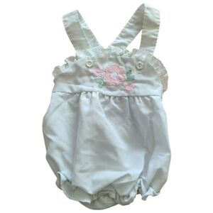 Healthtex White Romper with Pink Floral Design Size 9 Months Baby Girl Overalls
